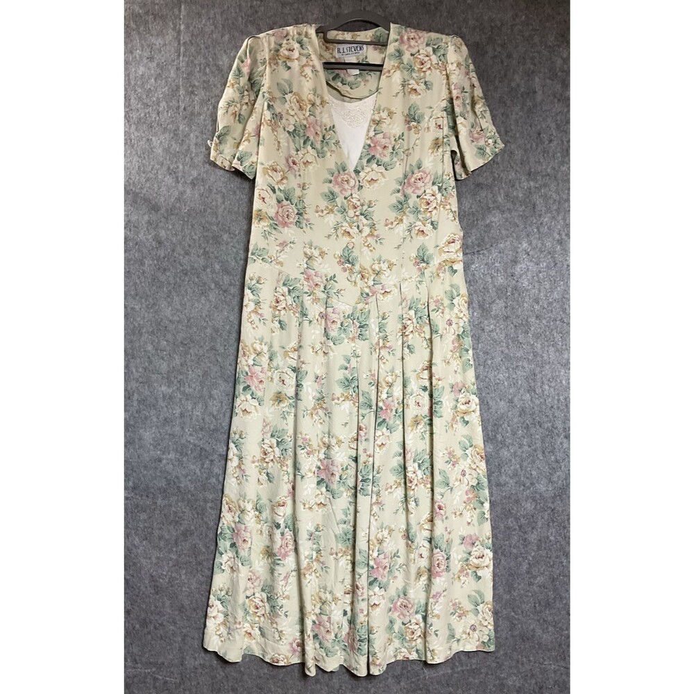 Vintage Dress Womens Large Floral Short Sleeve Maxi Cottage Modest Retro 90s